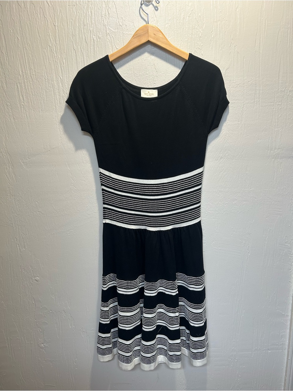 Kate Spade 100% Cotton Black and White Stripe Knit Dress Preppy Old Money